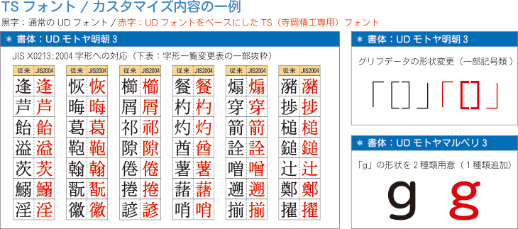 TSフォント　カスタマイズ内容の一例