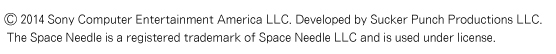 (c)2014 Sony Computer Entertainment America LLC. Developed by Sucker Punch Productions LLC. The Space Needle is a registered trademark of Space Needle LLC and is used under license. 