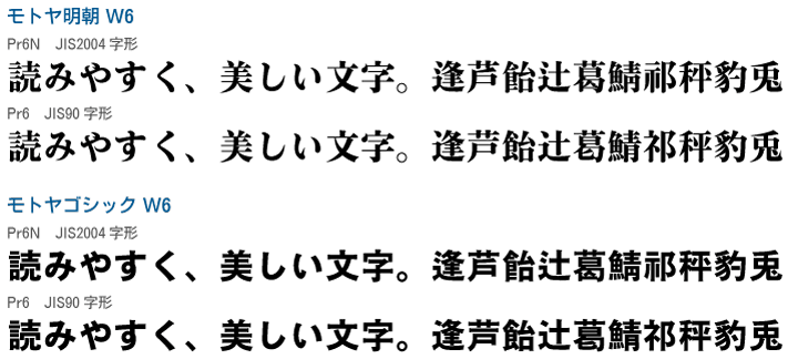 モトヤ明朝6・モトヤゴシック6 Pr6仕様OpenTypeフォント 書体見本